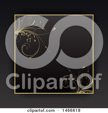 Clipart of a Black and Gold Floral Vine Border on a Dark Gray Background - Royalty Free Vector Illustration by KJ Pargeter