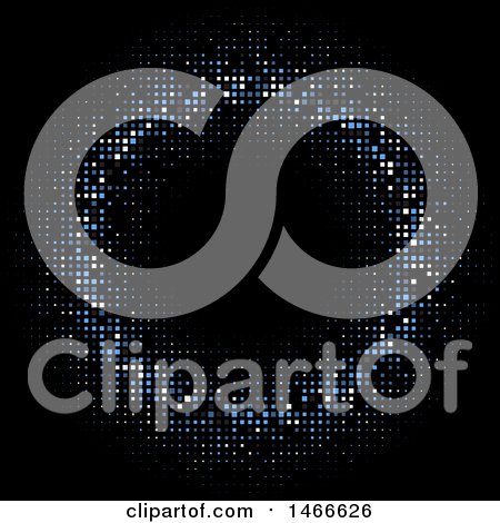 Clipart of a Circle of Blue Halftone or Pixels on Black - Royalty Free Vector Illustration by KJ Pargeter