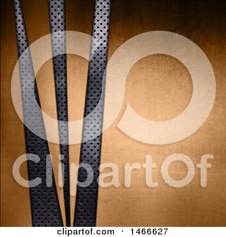 Clipart of a Gold Textured Metal Background with Strips of Perforated Metal - Royalty Free Illustration by KJ Pargeter