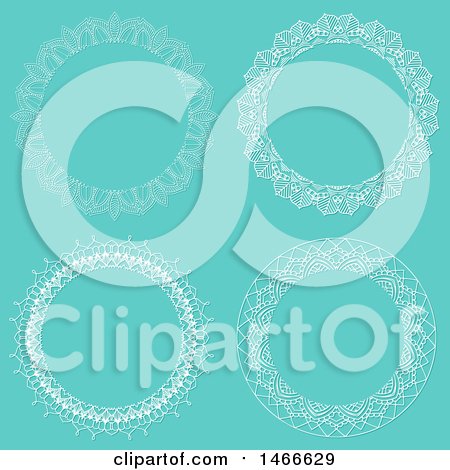 Clipart of Round White Lace Border Frames on Blue - Royalty Free Vector Illustration by KJ Pargeter