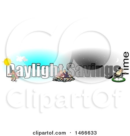 Clipart of a Daylight Savings Time Text Design with People and Clocks - Royalty Free Illustration by djart