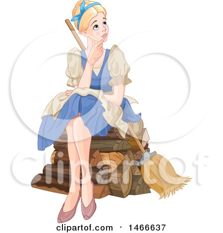 Clipart of a Woman, Cinderella, Sitting and Daydreaming - Royalty Free Vector Illustration by Pushkin