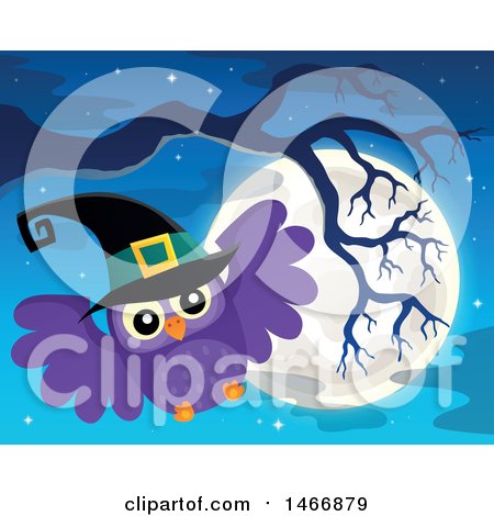 Clipart of a Witch Owl and Full Moon - Royalty Free Vector Illustration by visekart