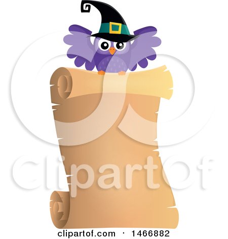 Clipart of a Witch Owl with a Parchment Scroll - Royalty Free Vector Illustration by visekart