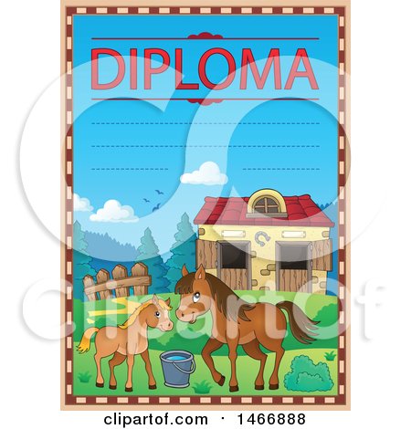 Clipart of a Horse and Foal School Diploma - Royalty Free Vector Illustration by visekart