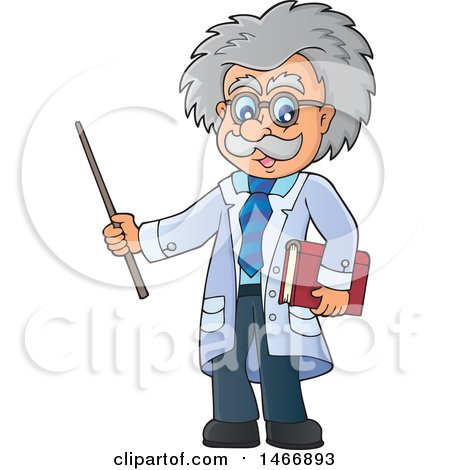 Clipart of a Male Scientist or Professor Holding a Pointer Stick - Royalty Free Vector Illustration by visekart