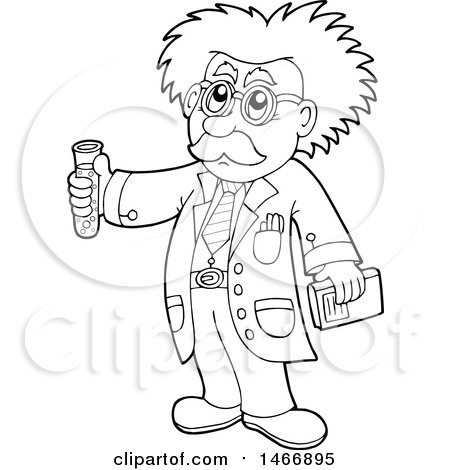 Clipart of a Black and White Science Teacher Holding a Test Tube - Royalty Free Vector Illustration by visekart