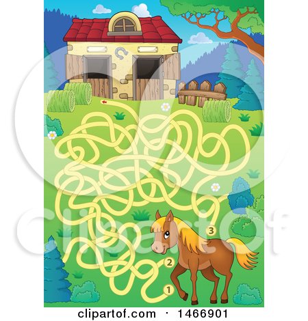 Clipart of a Maze with a Horse and Barn - Royalty Free Vector Illustration by visekart
