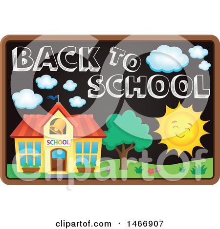 Clipart of a Blackboard with Back to School Text and Art - Royalty Free Vector Illustration by visekart