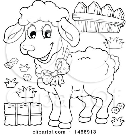 Clipart of a Black and White Lamb - Royalty Free Vector Illustration by visekart