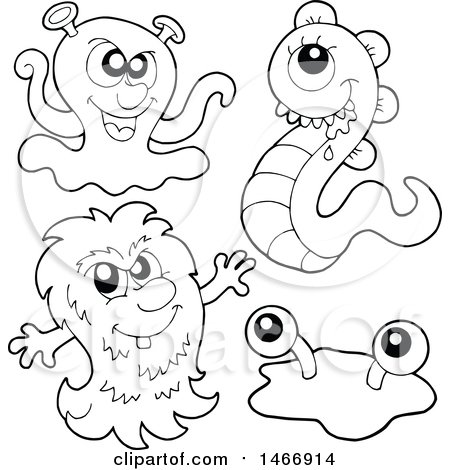 Clipart of Black and White Monsters or Aliens - Royalty Free Vector Illustration by visekart