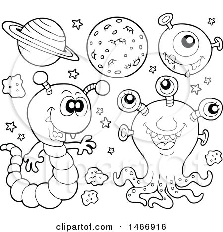 Clipart of Black and White Aliens - Royalty Free Vector Illustration by visekart