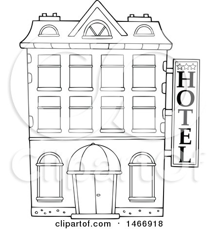 Clipart of a Black and White Hotel Building - Royalty Free Vector Illustration by visekart