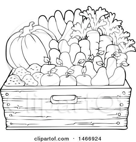 Clipart of a Black and White Basket of Produce - Royalty Free Vector Illustration by visekart