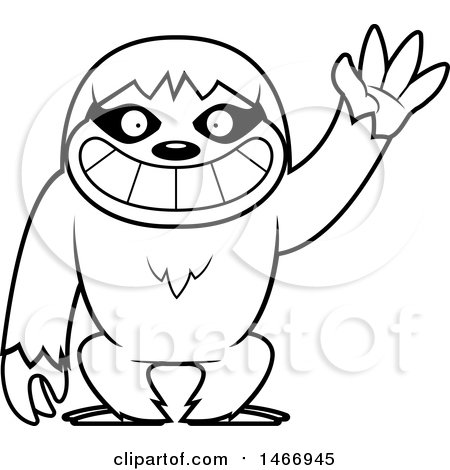 Clipart of a Lineart Friendly Sloth Waving - Royalty Free Vector Illustration by Cory Thoman