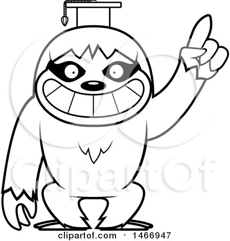 Clipart of a Lineart Happy Professor or Graduate Sloth - Royalty Free Vector Illustration by Cory Thoman