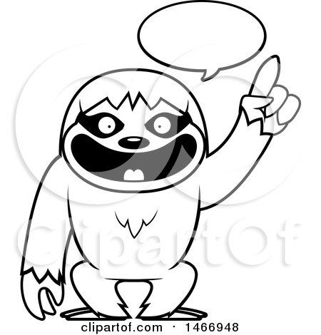 Clipart of a Lineart Happy Talking Sloth - Royalty Free Vector Illustration by Cory Thoman