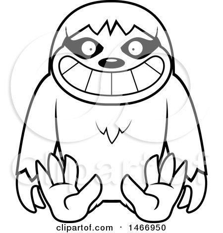 Clipart of a Lineart Happy Sloth Sitting - Royalty Free Vector Illustration by Cory Thoman
