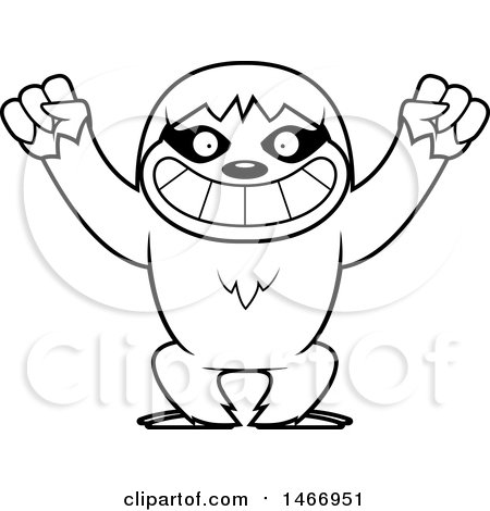 Clipart of a Lineart Cheering Sloth - Royalty Free Vector Illustration by Cory Thoman