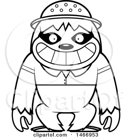 Clipart of a Lineart Happy Explorer Sloth - Royalty Free Vector Illustration by Cory Thoman
