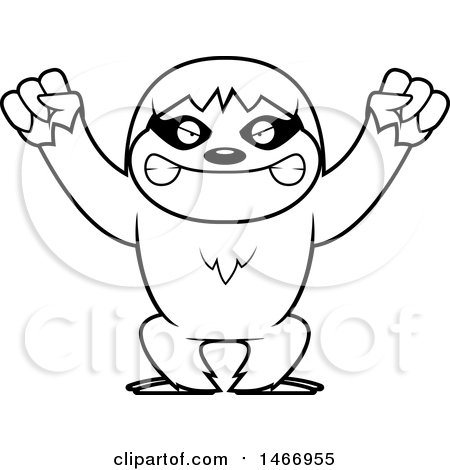 Clipart of a Lineart Mad Sloth - Royalty Free Vector Illustration by Cory Thoman