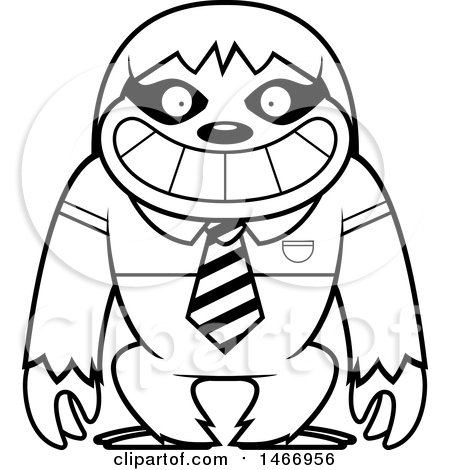 Clipart of a Lineart Business Sloth Wearing a Tie - Royalty Free Vector Illustration by Cory Thoman
