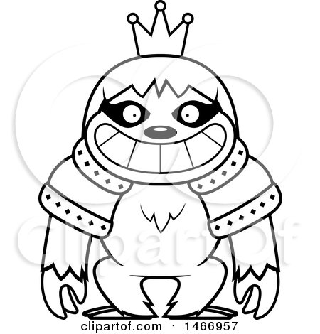 Clipart of a Lineart Grinning King Sloth - Royalty Free Vector Illustration by Cory Thoman