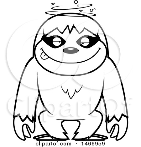 Clipart of a Lineart Dizzy or Drunk Sloth - Royalty Free Vector Illustration by Cory Thoman
