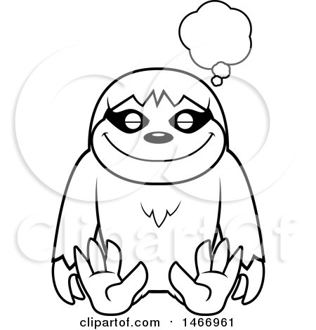 Clipart of a Lineart Dreaming Sloth - Royalty Free Vector Illustration by Cory Thoman