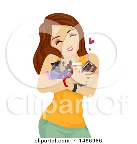 Clipart of a Teenage Girl Hugging Makeup - Royalty Free Vector Illustration by BNP Design Studio