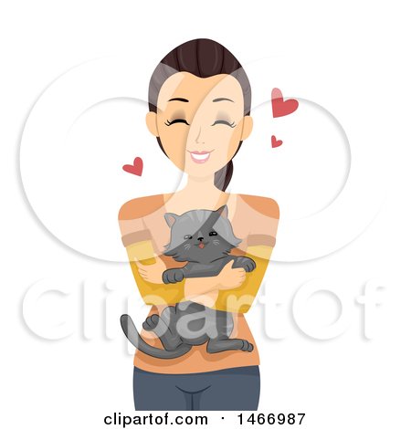 Clipart of a Teenage Girl Hugging a Cat - Royalty Free Vector Illustration by BNP Design Studio