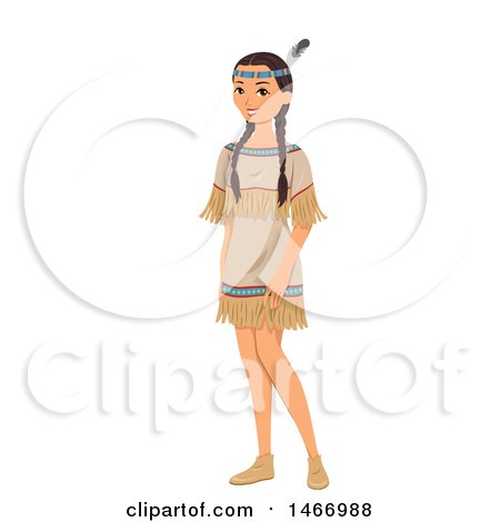 Clipart of a Native American Teenage Girl in Traditional Dress - Royalty Free Vector Illustration by BNP Design Studio