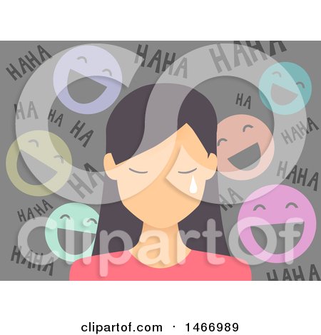 Clipart of a Teenage Girl Crying with Laughing Faces Taunting Her - Royalty Free Vector Illustration by BNP Design Studio