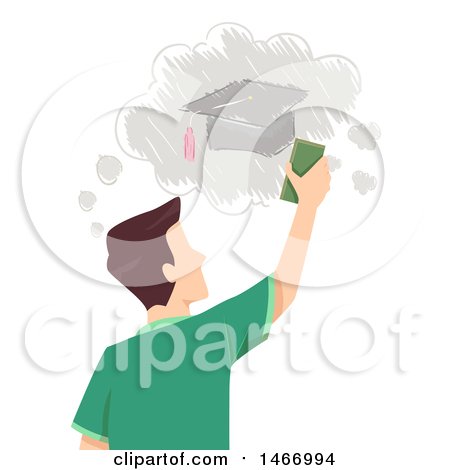 Clipart of a Rear View of a Teenage Guy Erasing a Drawing of a Graduation Cap - Royalty Free Vector Illustration by BNP Design Studio