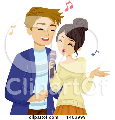 Clipart of a Teen Couple Singing - Royalty Free Vector Illustration by BNP Design Studio