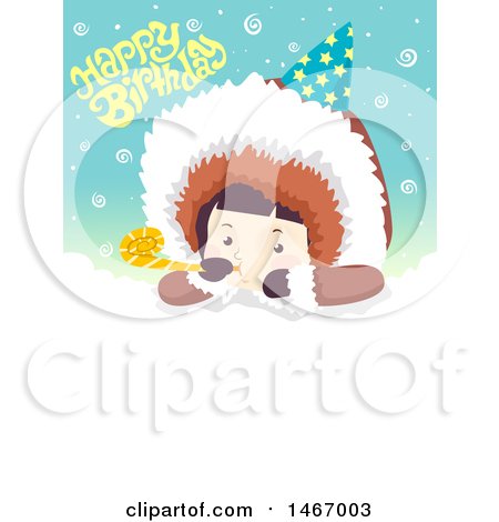 Clipart of a Boy Eskimo Under Happy Birthday Text - Royalty Free Vector Illustration by BNP Design Studio