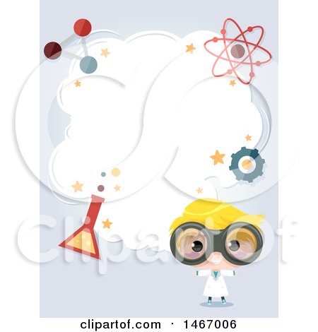 Clipart of a Scientist Boy with a Cloud and Laboratory Icons - Royalty Free Vector Illustration by BNP Design Studio