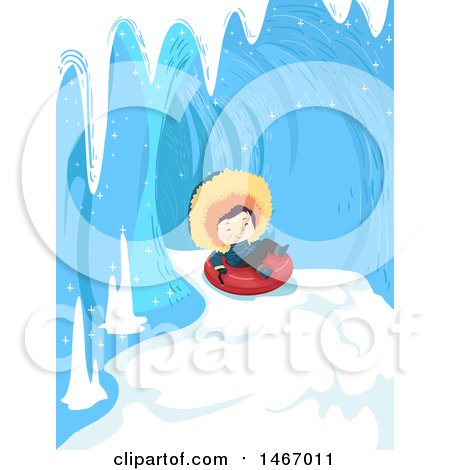 Clipart of a Boy Snow Tubing down an Ice Cave - Royalty Free Vector Illustration by BNP Design Studio