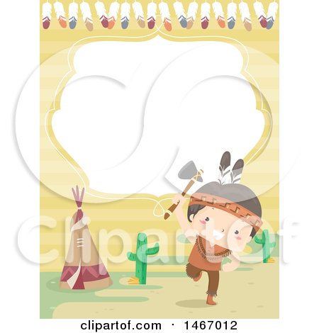 Clipart of a Border Invitation with a Native American Boy Dancing - Royalty Free Vector Illustration by BNP Design Studio