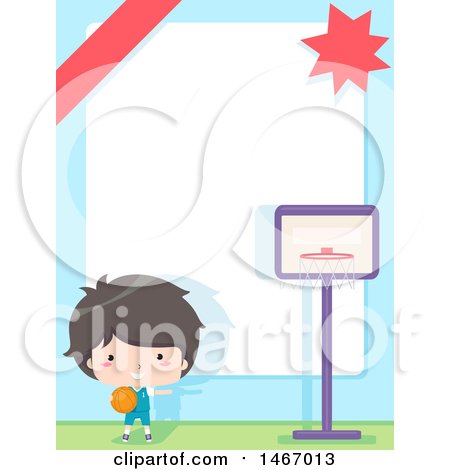 Clipart of a Boy Playing Basketball with a Border and Text Space - Royalty Free Vector Illustration by BNP Design Studio