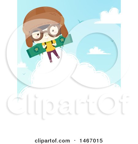 Clipart of a Flying Aviator Boy with Cloud Text Space - Royalty Free Vector Illustration by BNP Design Studio