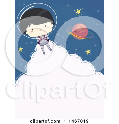 Clipart of a Happy Astronaut Boy Flying with a Jetpack, and Cloud Text Space - Royalty Free Vector Illustration by BNP Design Studio