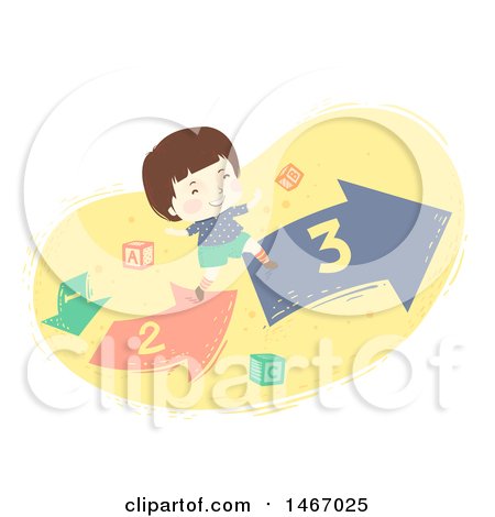 Clipart of a Brunette Boy Running on a Number Arrow Path - Royalty Free Vector Illustration by BNP Design Studio