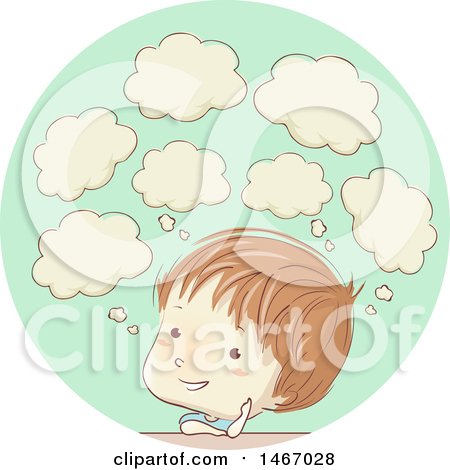 Clipart of a Sketched Boy with Thought Bubbles - Royalty Free Vector Illustration by BNP Design Studio
