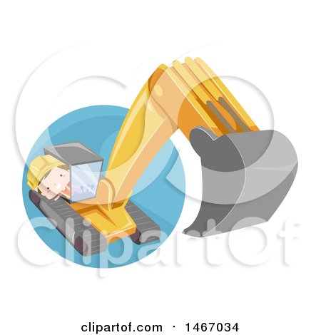 Clipart of a Construction Boy Operating an Excavator Machine - Royalty Free Vector Illustration by BNP Design Studio