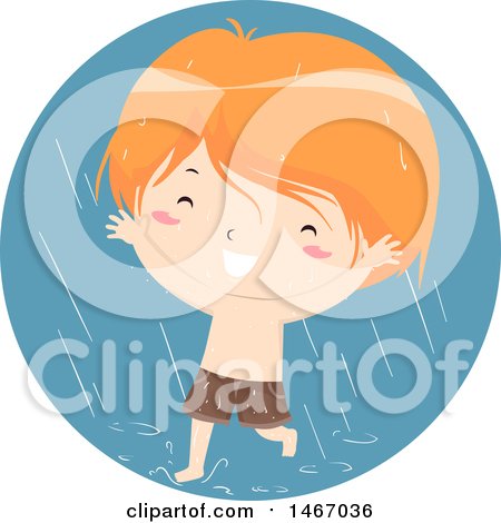 Clipart of a Red Haired Boy Running Through Rain - Royalty Free Vector Illustration by BNP Design Studio