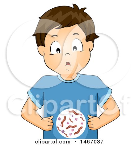Clipart of a Brunette Boy with Intestinal Worms - Royalty Free Vector Illustration by BNP Design Studio