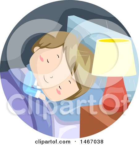 Clipart of a Boy Sleeping with a Light on - Royalty Free Vector Illustration by BNP Design Studio