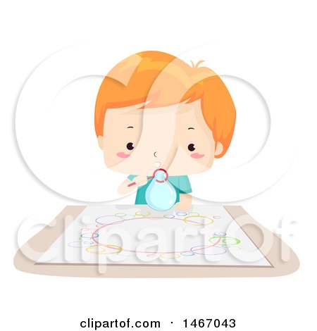 Clipart of a Red Haired Boy Using a Bubble Wand to Paint Artwork - Royalty Free Vector Illustration by BNP Design Studio