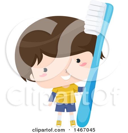 Clipart of a Boy Holding a Giant Toothbrush - Royalty Free Vector Illustration by BNP Design Studio
